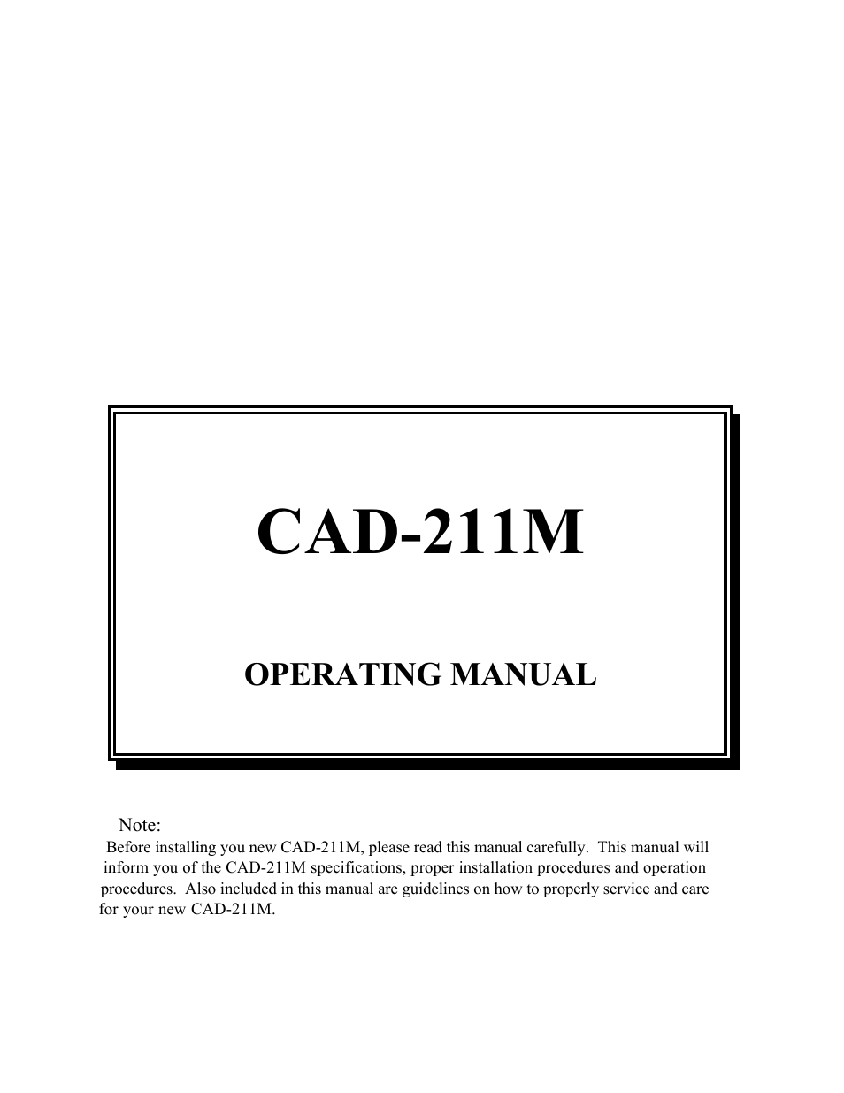 Cary Audio Design CAD-211M User Manual | 8 pages