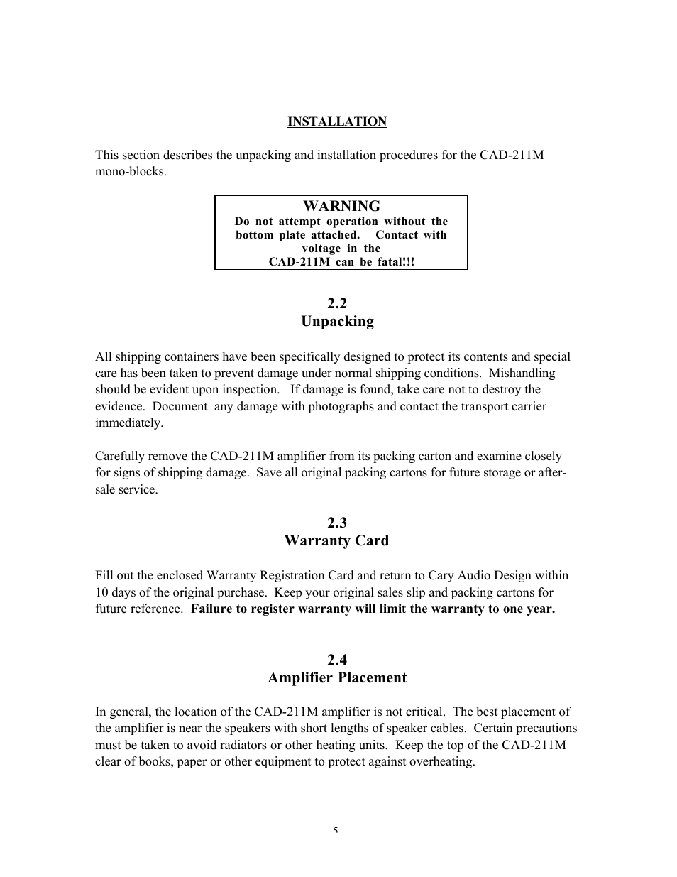 Cary Audio Design CAD-211M User Manual | Page 5 / 8