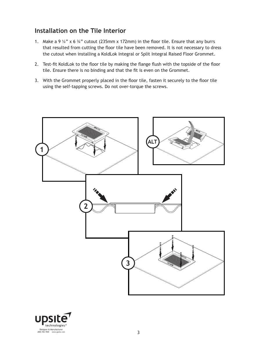 Installation on the tile interior | Upsite 1010 Integral Grommet User Manual | Page 3 / 6