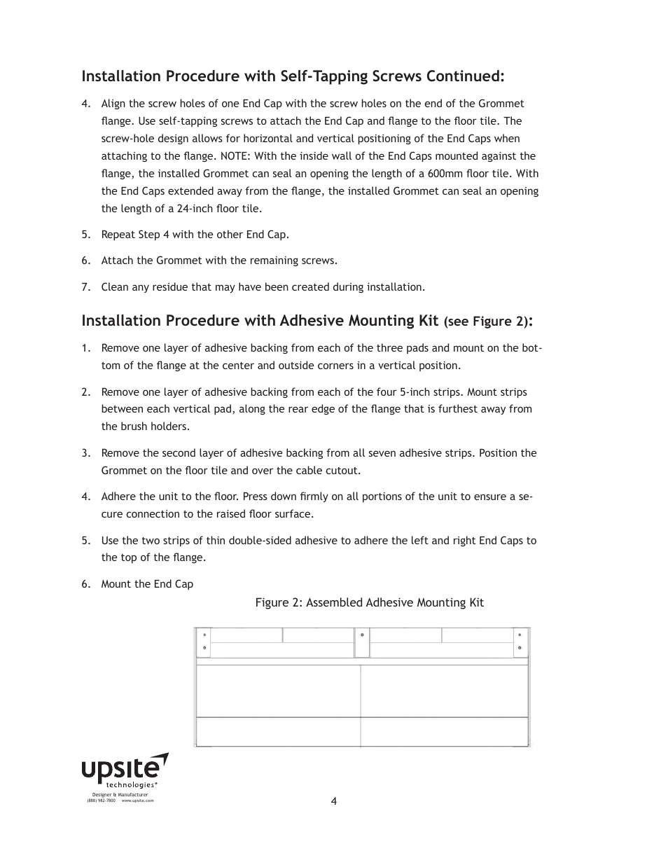 Installation procedure with adhesive mounting kit | Upsite 10013 Extended 6 x 24 Brush User Manual | Page 4 / 7