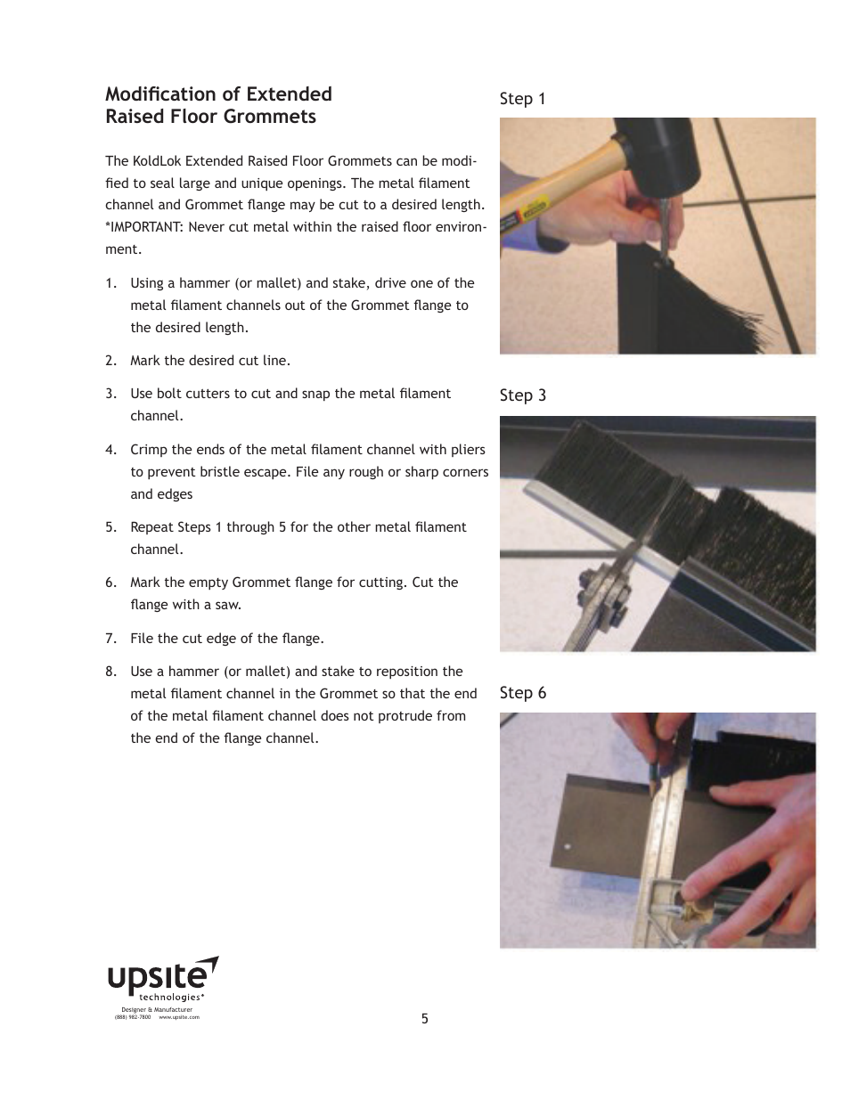 Modification of extended raised floor grommets | Upsite 10013 Extended 6 x 24 Brush User Manual | Page 5 / 7