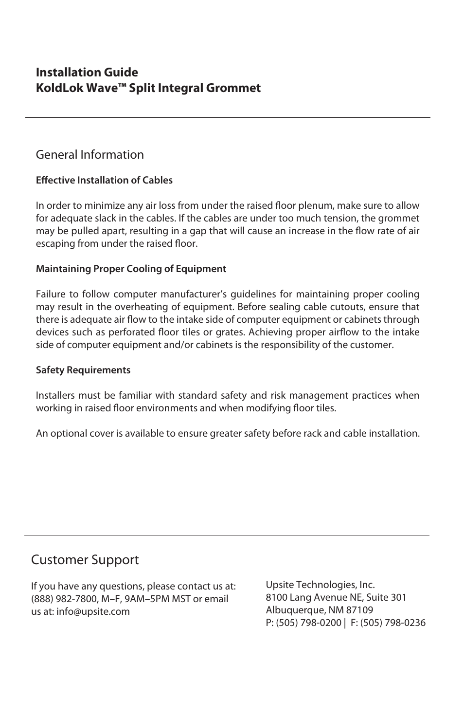 Customer support | Upsite 20101 Wave Cover User Manual | Page 2 / 6