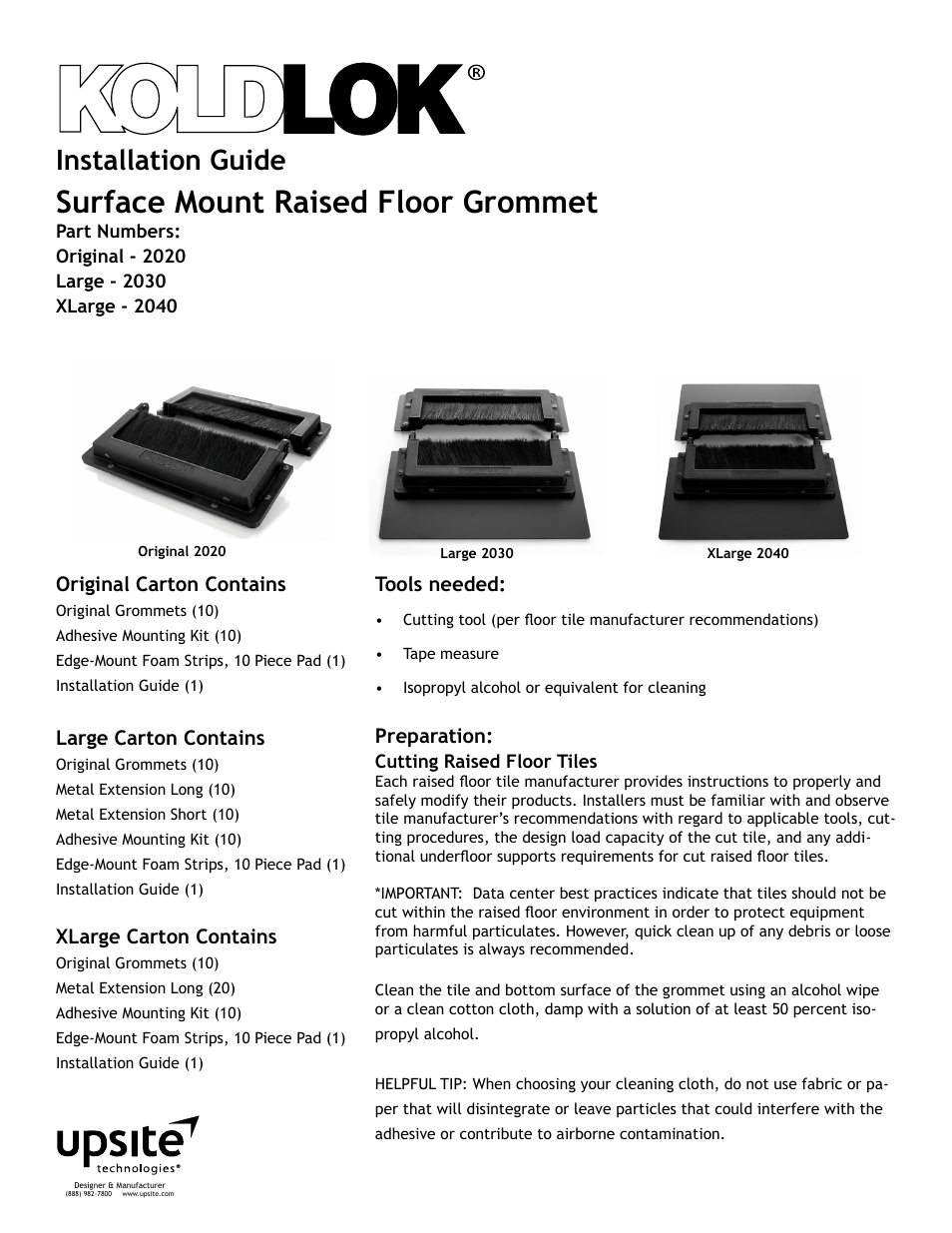 Upsite 2040 Surface Mount XLarge Grommet User Manual | 7 pages