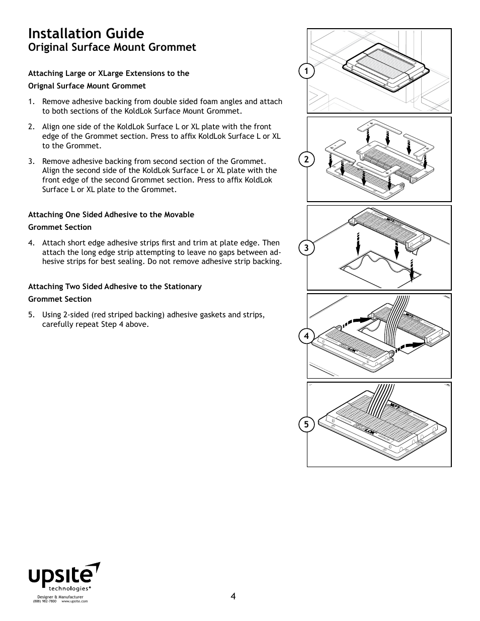 Installation guide, Original surface mount grommet | Upsite 2040 Surface Mount XLarge Grommet User Manual | Page 4 / 7