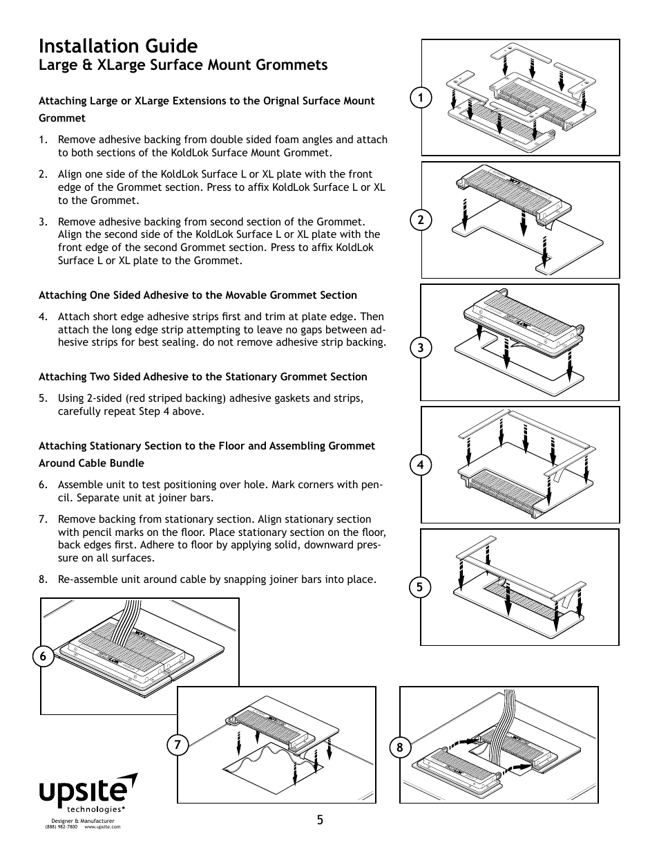 Installation guide, Large & xlarge surface mount grommets | Upsite 2040 Surface Mount XLarge Grommet User Manual | Page 5 / 7