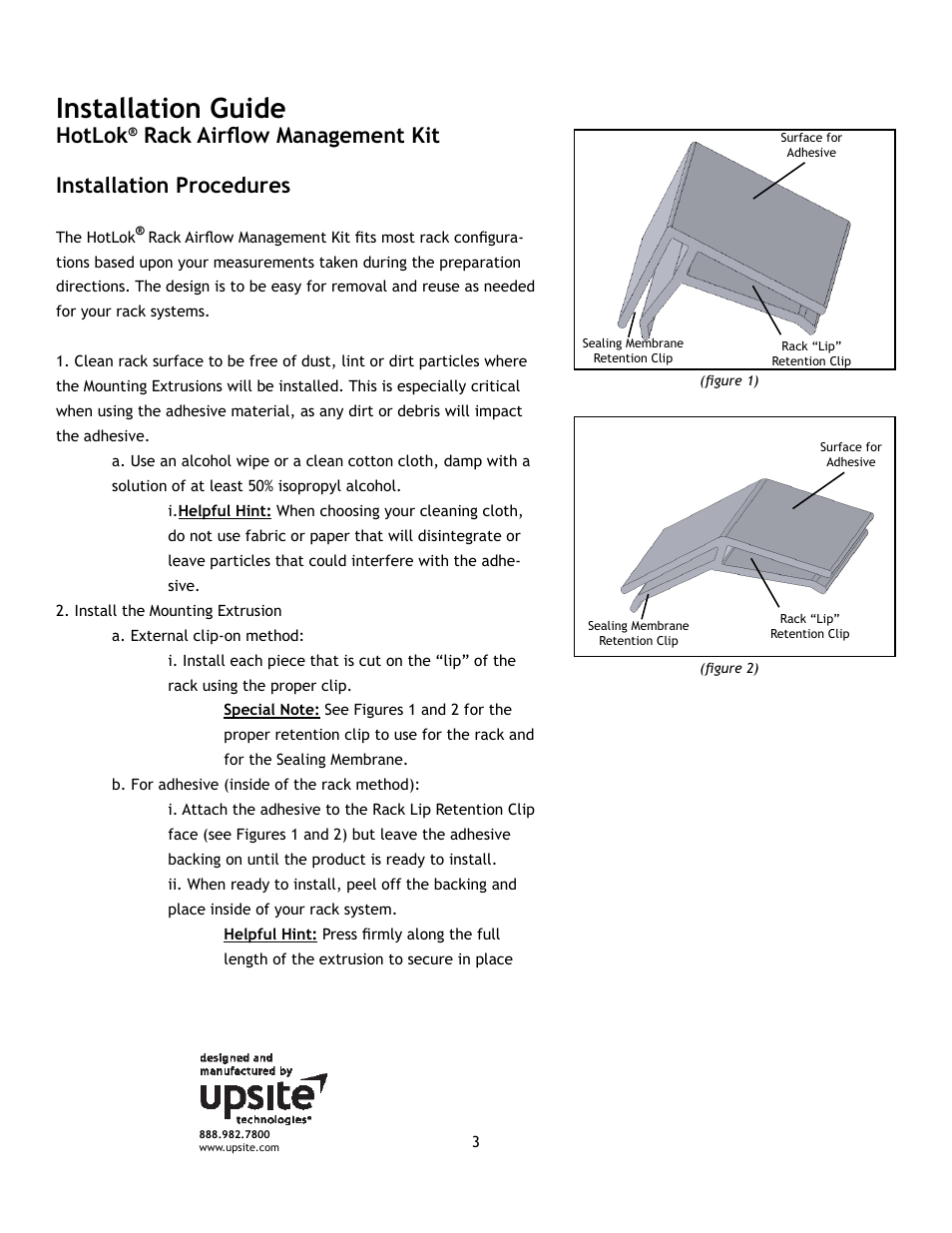Installation guide, Hotlok | Upsite 10132 RAM Kit 90 Extrusion & Sealing Membrane User Manual | Page 3 / 6