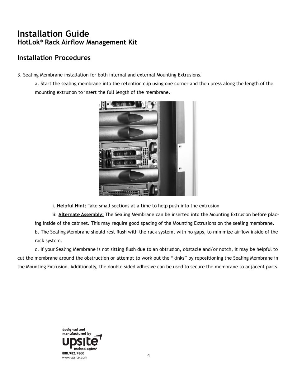 Installation guide, Hotlok | Upsite 10132 RAM Kit 90 Extrusion & Sealing Membrane User Manual | Page 4 / 6