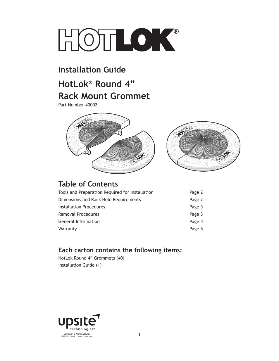 Upsite 40002 Round 4 Rack Mount Grommet User Manual | 5 pages