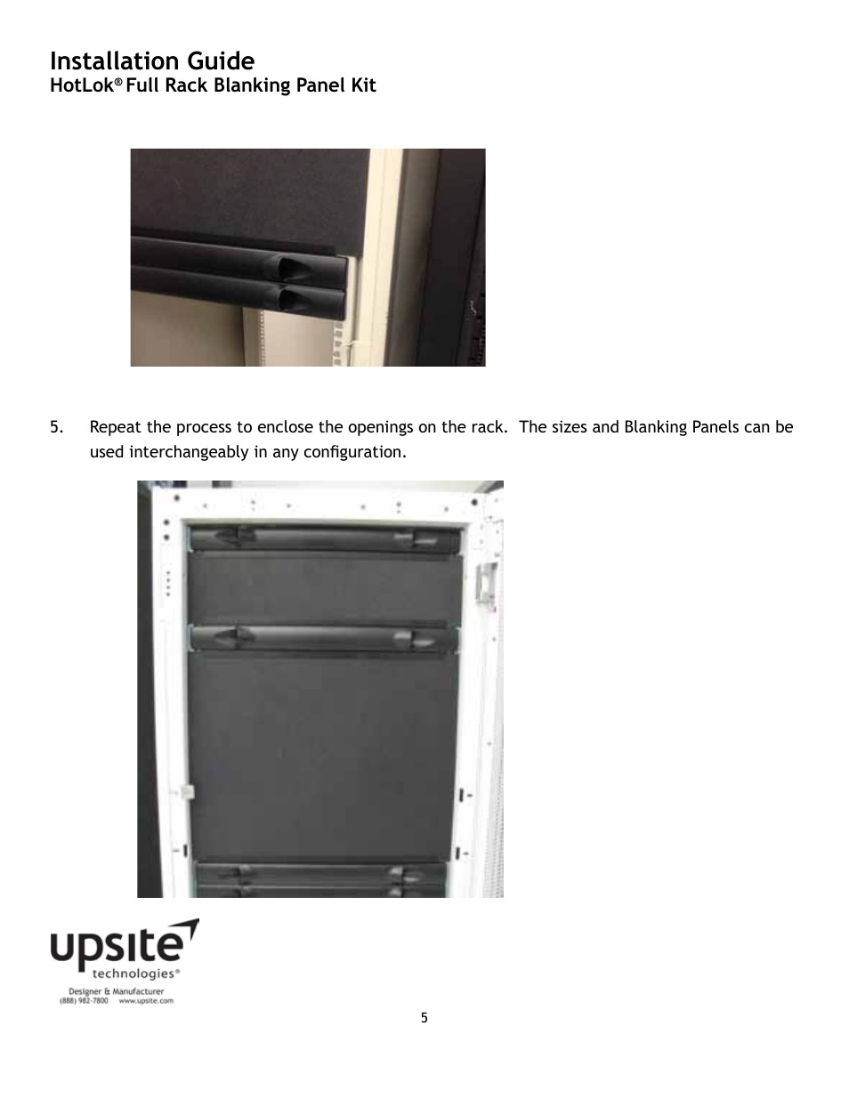 Installation guide | Upsite 10144 Full Rack Blanking Panel Kit – 36U User Manual | Page 5 / 7