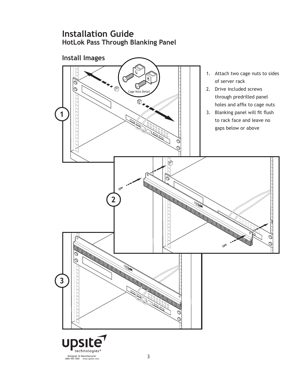 Installation guide, Hotlok pass through blanking panel install images | Upsite 10113 Pass Through Blanking Panel – 2U User Manual | Page 3 / 5