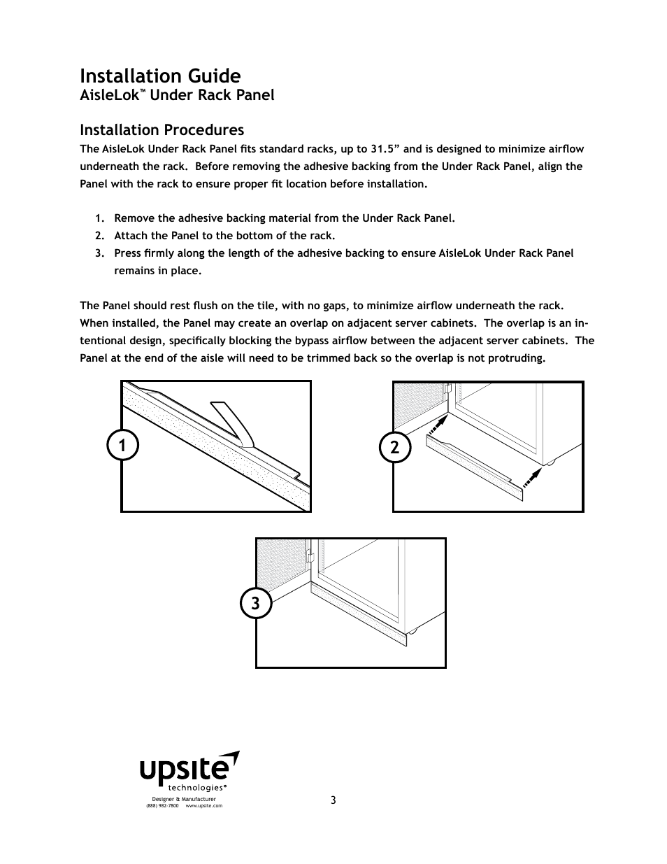 Installation guide, Aislelok, Under rack panel installation procedures | Upsite 10126 Under Rack Panel User Manual | Page 3 / 5