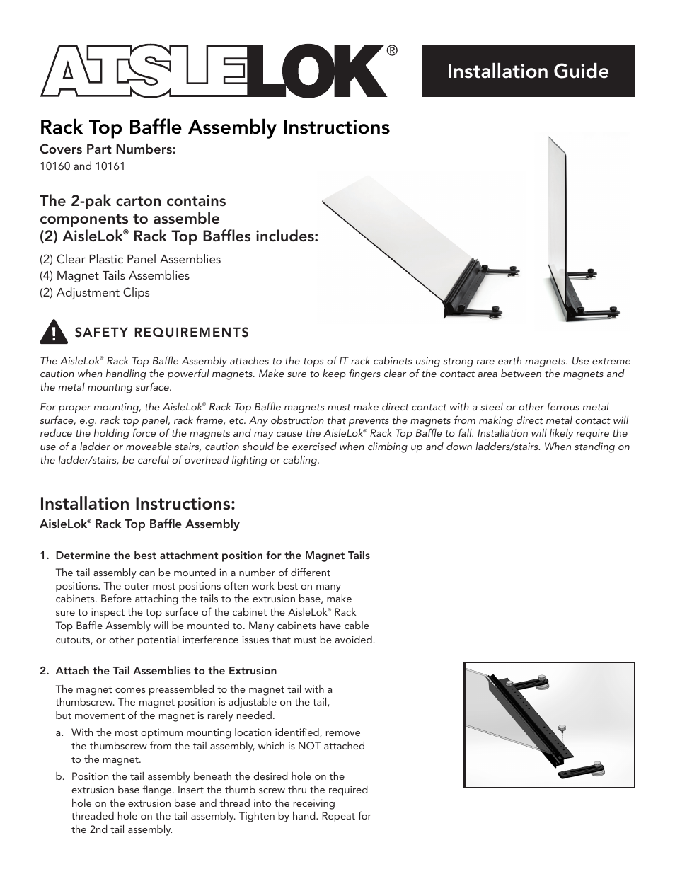 Upsite 10161 Modular Containment: Rack Top Vertical Baffle User Manual | 3 pages