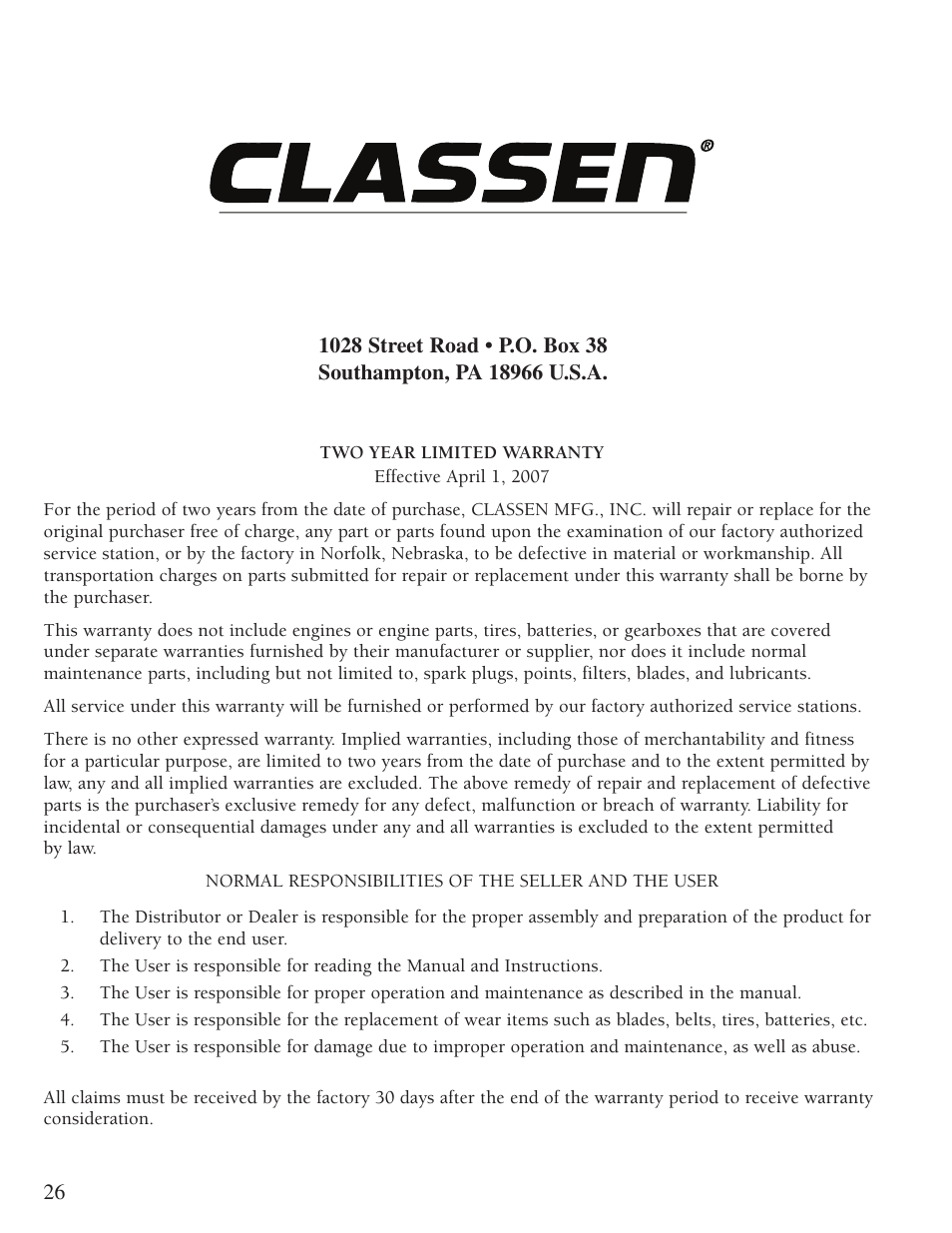 Classen 60-RT User Manual | Page 28 / 30