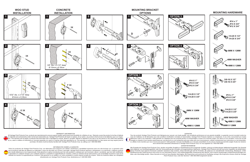 12 option 2, Woo stud installation concrete installation, Option 1 option 3 option 4 c | Vantage Point BSME User Manual | Page 2 / 2