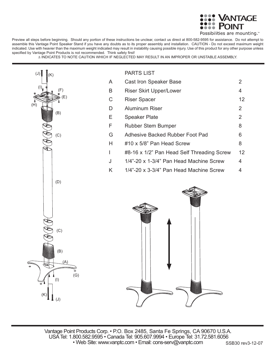 Vantage Point SSB30 User Manual | 2 pages