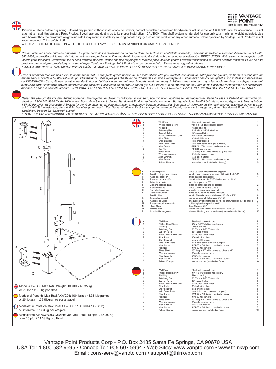 Vantage Point AXWG01 User Manual | 8 pages