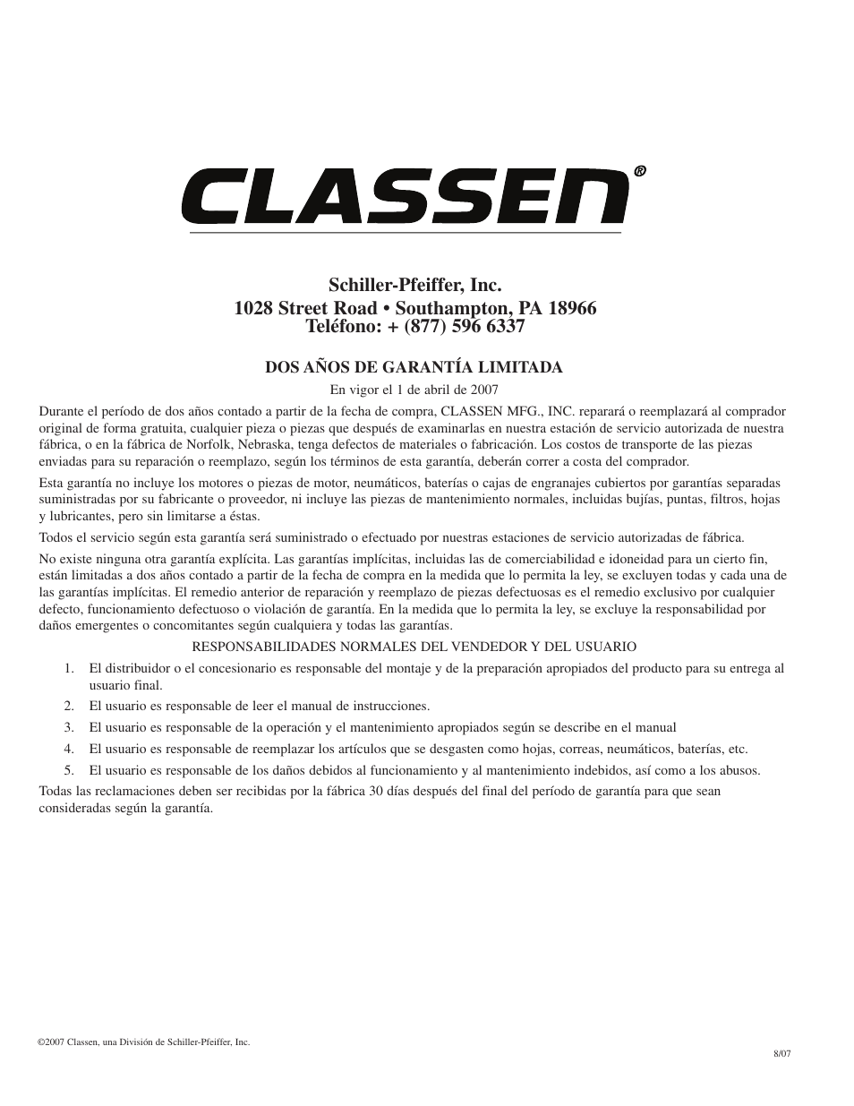 Classen SC-18/8.0 User Manual | Page 22 / 22