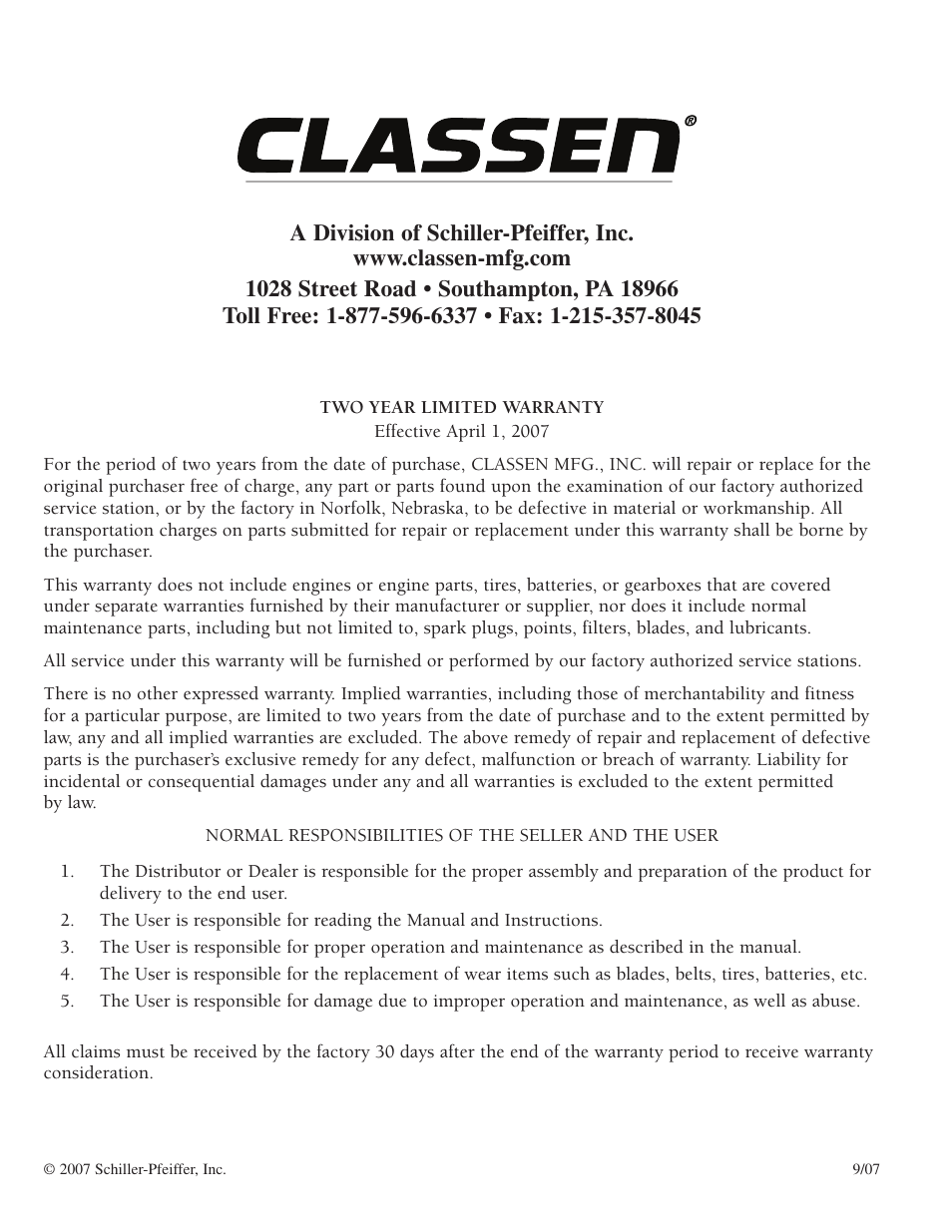 Classen STAND-AER SA-25 User Manual | Page 16 / 16