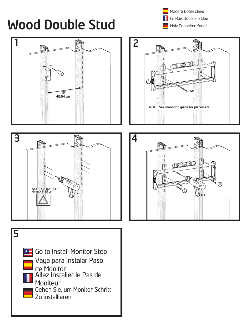 Wood double stud, Go to install monitor step | Vantage Point VTL User Manual | Page 5 / 12