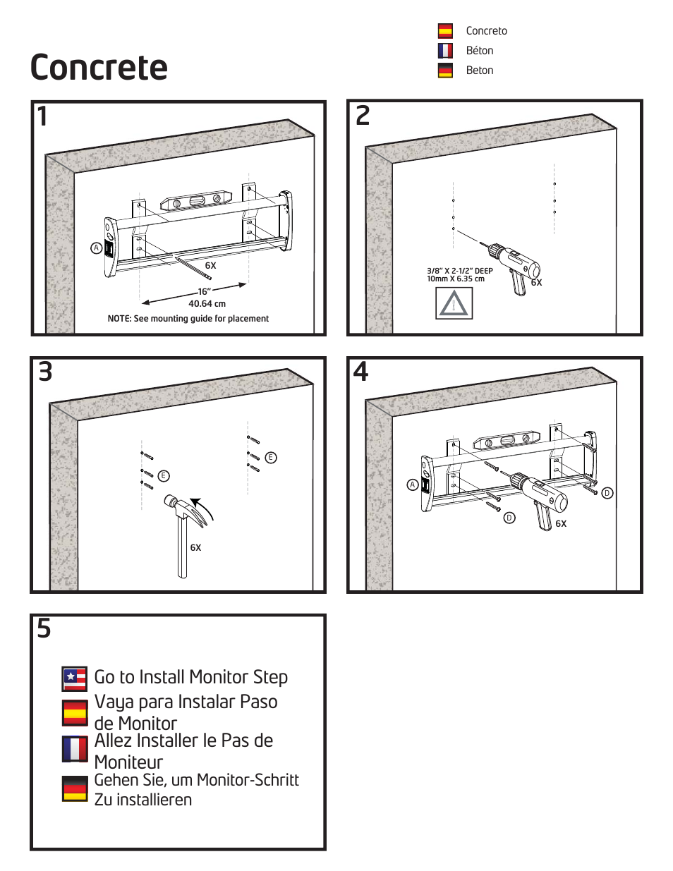 Concrete, Go to install monitor step, Gehen sie, um monitor-schritt zu installieren | Vantage Point VTL User Manual | Page 6 / 12