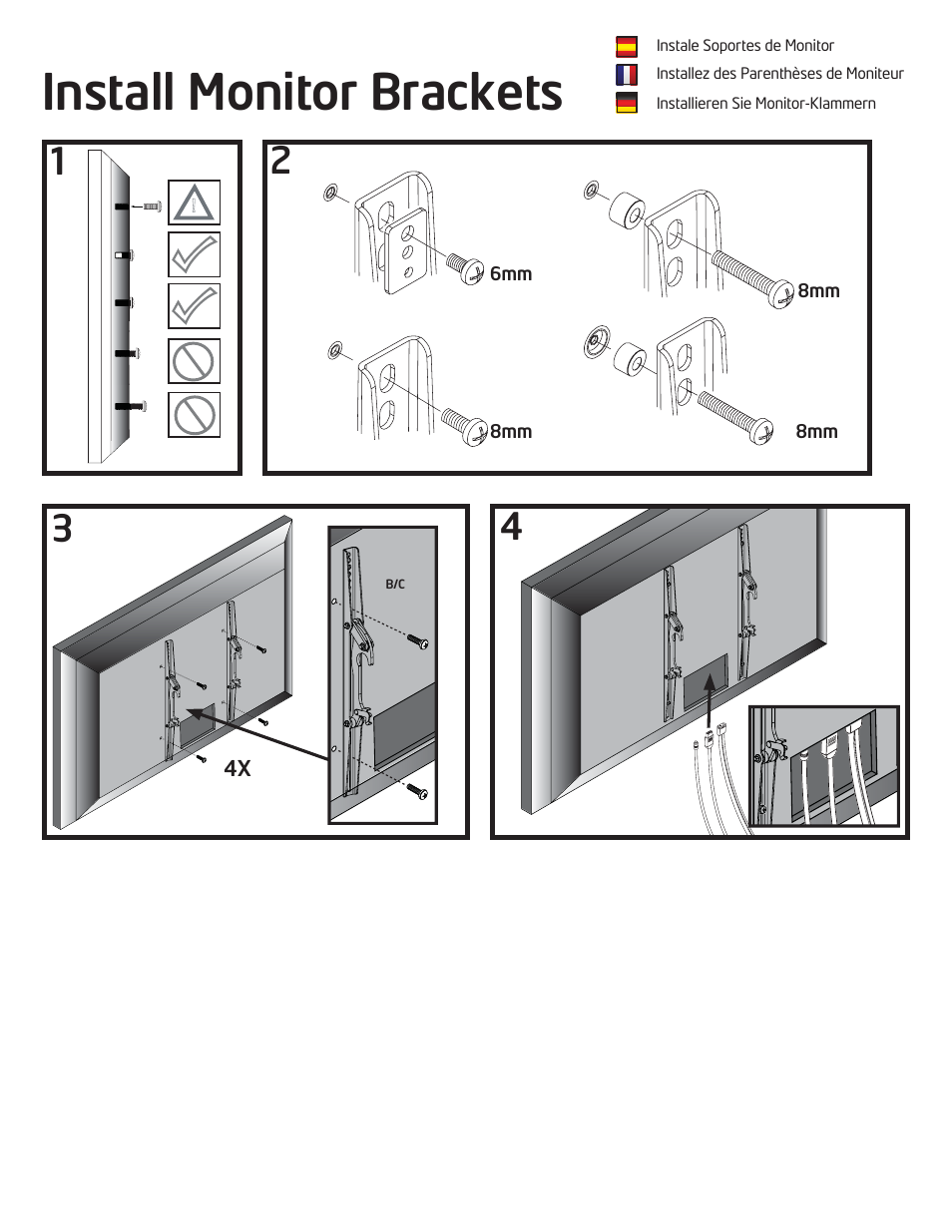 Install monitor brackets | Vantage Point VTL User Manual | Page 7 / 12