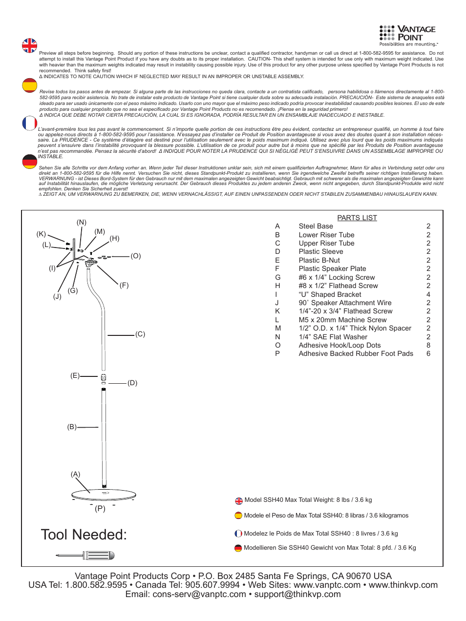 Vantage Point SSH40 User Manual | 4 pages