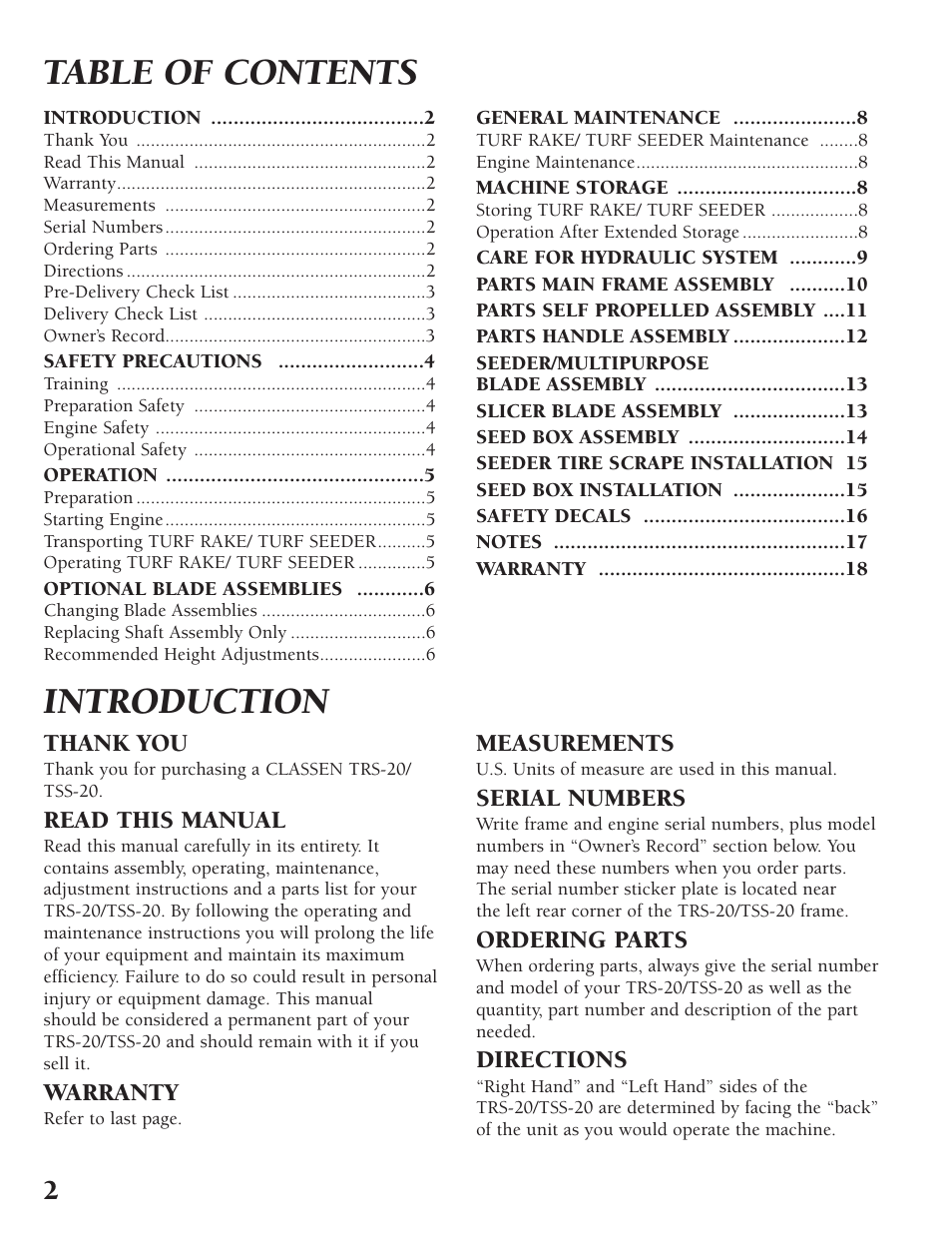 Classen TURF RAKE TSS-20 User Manual | Page 2 / 18
