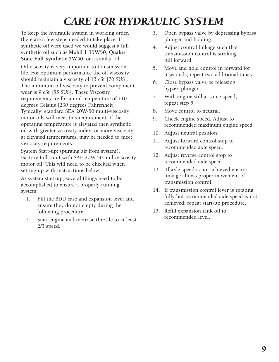 Care for hydraulic system | Classen TURF RAKE TSS-20 User Manual | Page 9 / 18