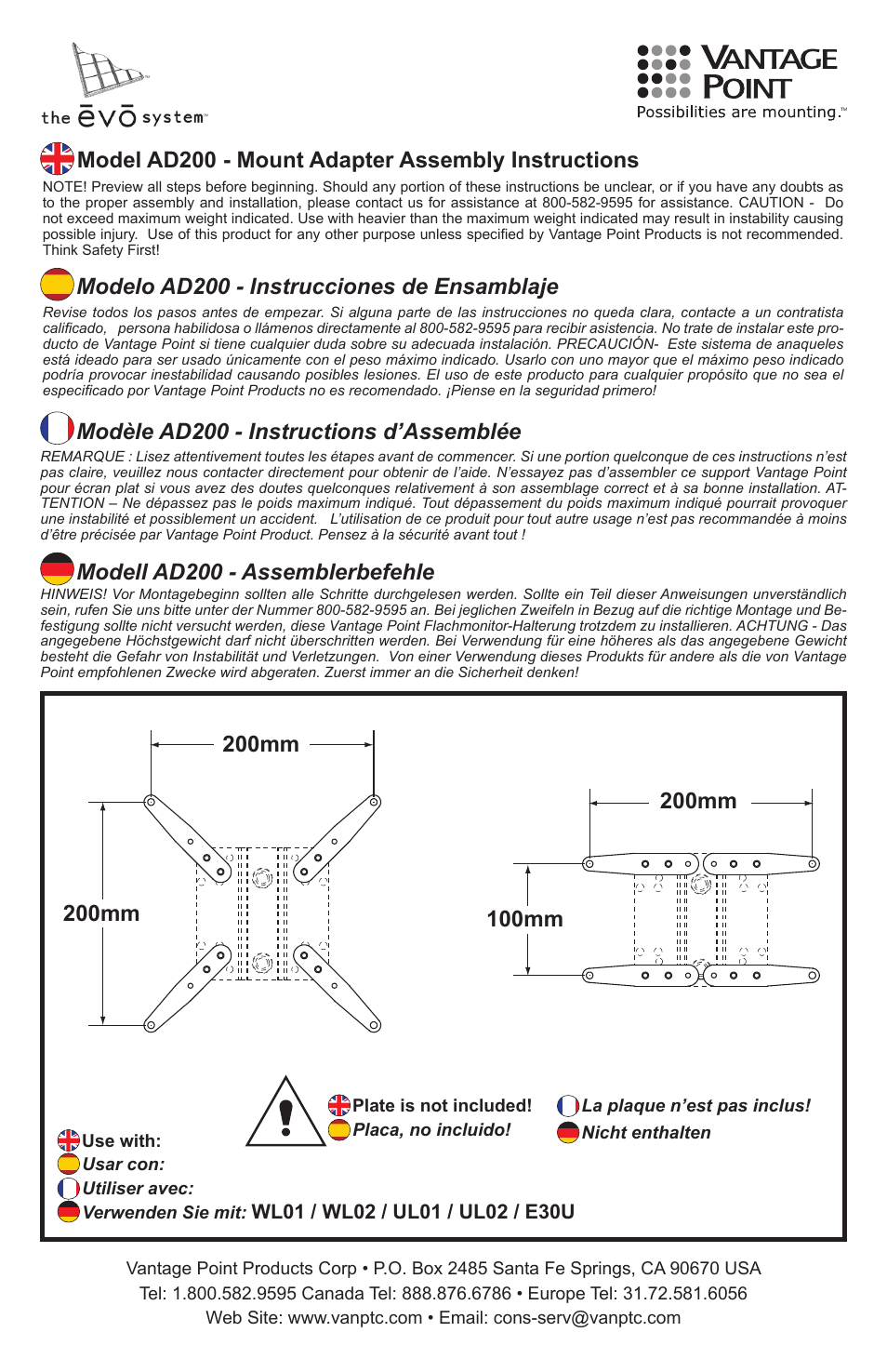 Vantage Point AD200 User Manual | 4 pages