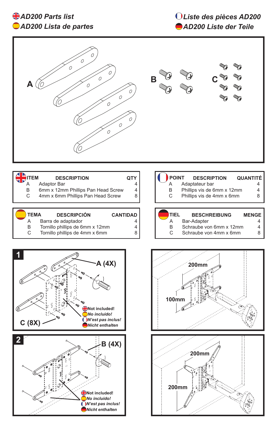 Ab c, C (8x) a (4x) b (4x) | Vantage Point AD200 User Manual | Page 2 / 4