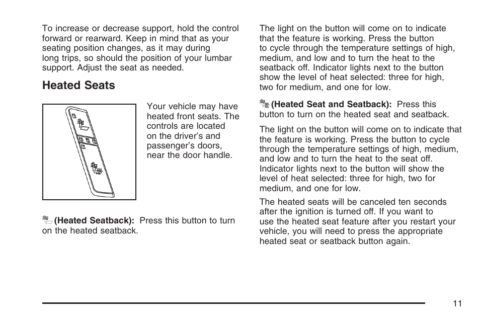 Heated seats | Cadillac 2007 SRX User Manual | Page 11 / 522