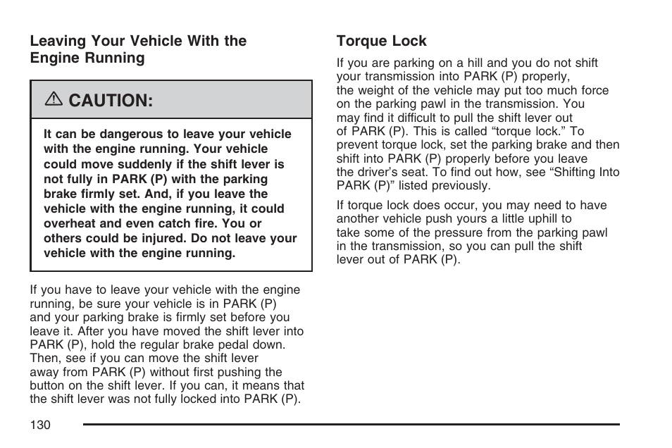 Caution | Cadillac 2007 SRX User Manual | Page 130 / 522