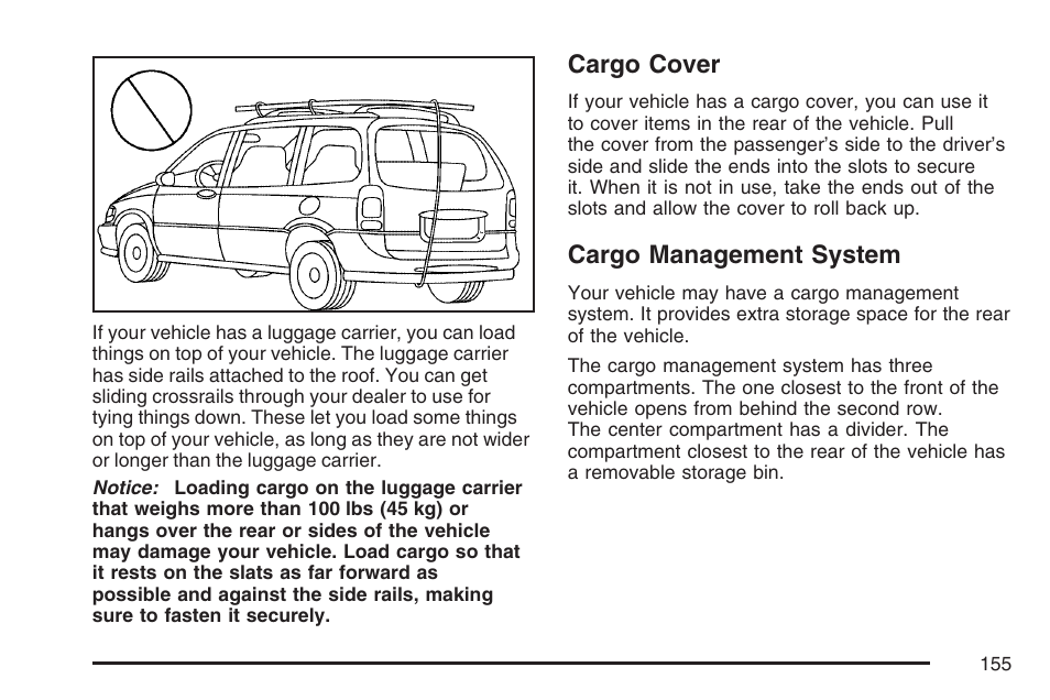 Cargo cover, Cargo management system, Cargo cover cargo management system | Cadillac 2007 SRX User Manual | Page 155 / 522