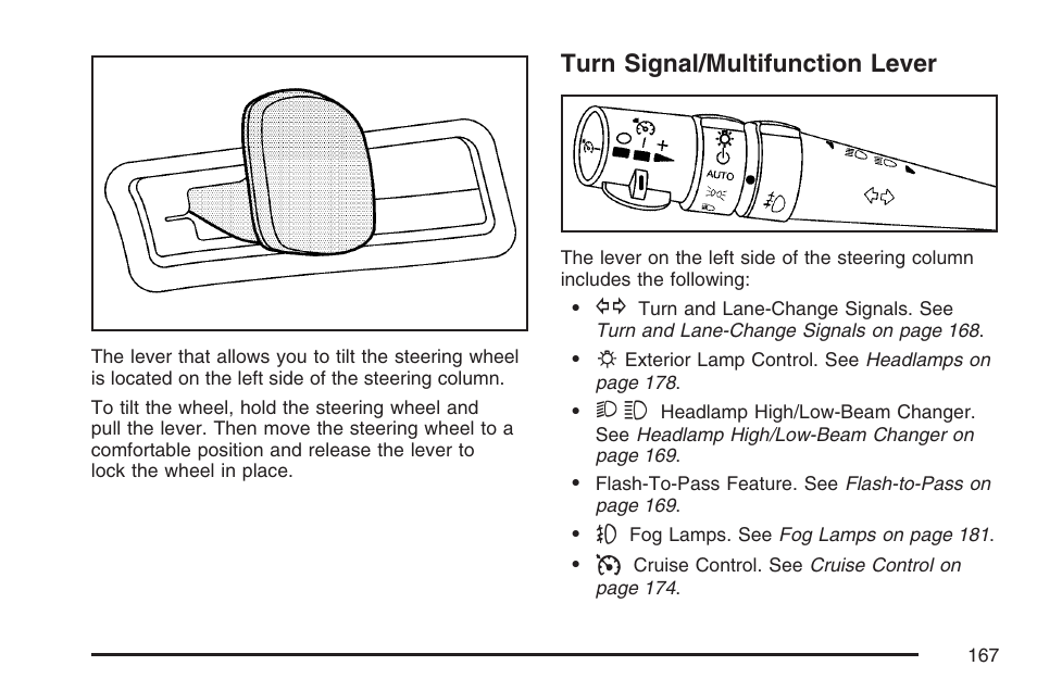 Turn signal/multifunction lever, Turn, Signal/multifunction lever | Cadillac 2007 SRX User Manual | Page 167 / 522