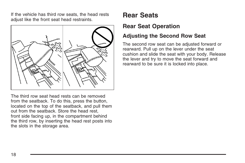 Rear seats, Rear seat operation | Cadillac 2007 SRX User Manual | Page 18 / 522