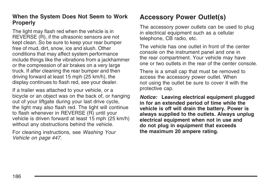 Accessory power outlet(s) | Cadillac 2007 SRX User Manual | Page 186 / 522