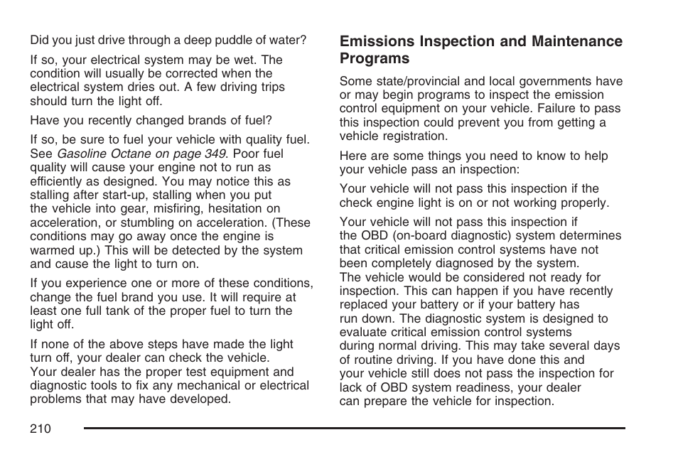 Emissions inspection and maintenance programs | Cadillac 2007 SRX User Manual | Page 210 / 522