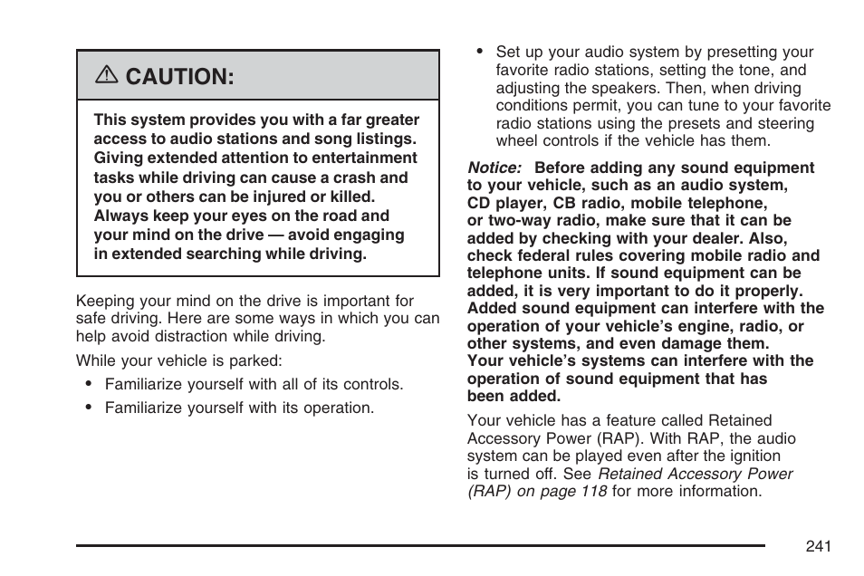 Caution | Cadillac 2007 SRX User Manual | Page 241 / 522