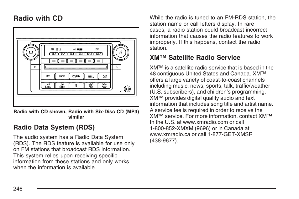 Radio with cd | Cadillac 2007 SRX User Manual | Page 246 / 522