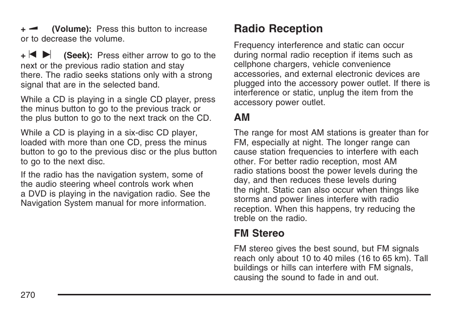 Radio reception | Cadillac 2007 SRX User Manual | Page 270 / 522