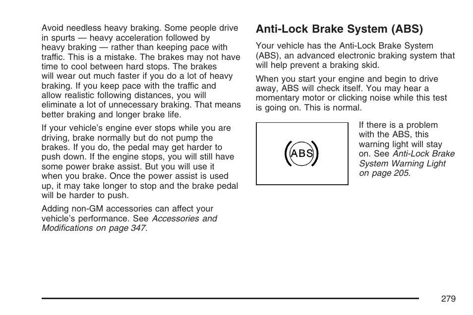 Anti-lock brake system (abs) | Cadillac 2007 SRX User Manual | Page 279 / 522