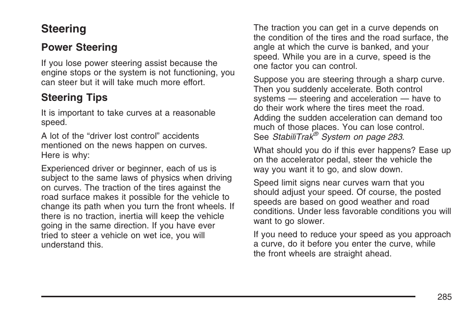 Steering | Cadillac 2007 SRX User Manual | Page 285 / 522