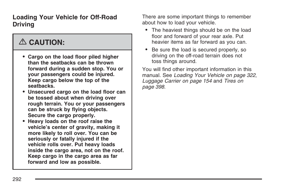 Caution | Cadillac 2007 SRX User Manual | Page 292 / 522