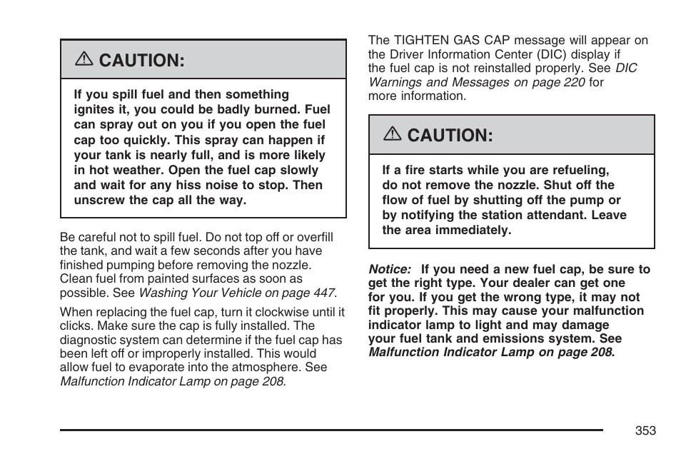 Caution | Cadillac 2007 SRX User Manual | Page 353 / 522