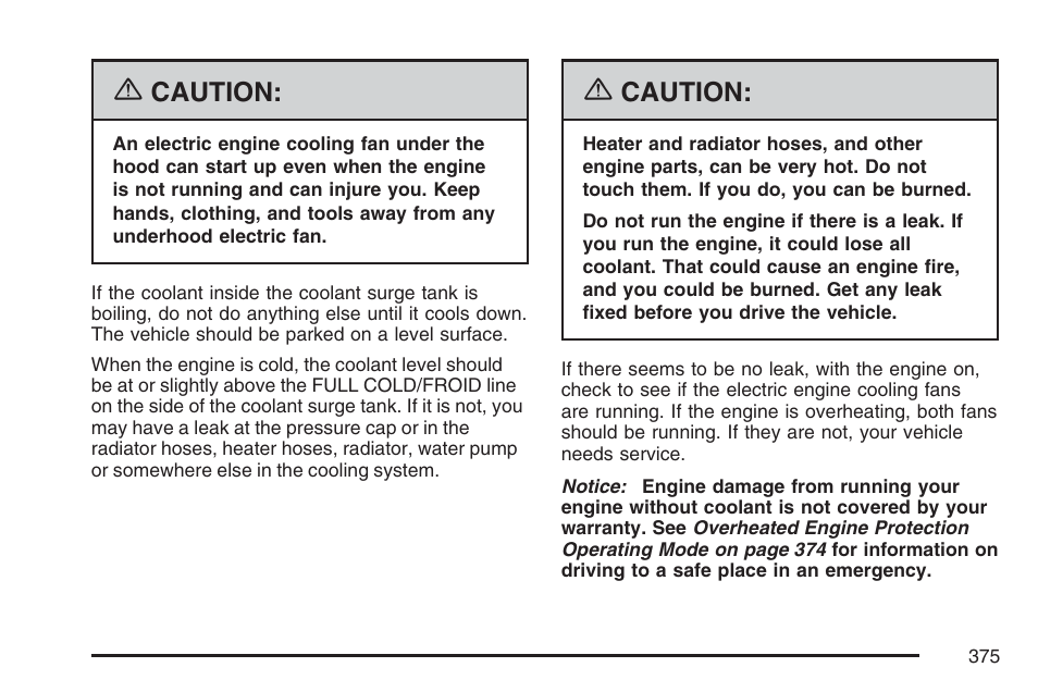 Caution | Cadillac 2007 SRX User Manual | Page 375 / 522