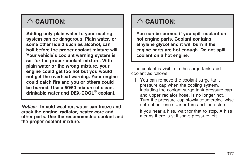 Caution | Cadillac 2007 SRX User Manual | Page 377 / 522