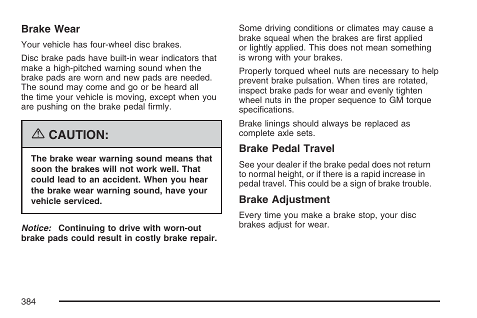 Caution | Cadillac 2007 SRX User Manual | Page 384 / 522