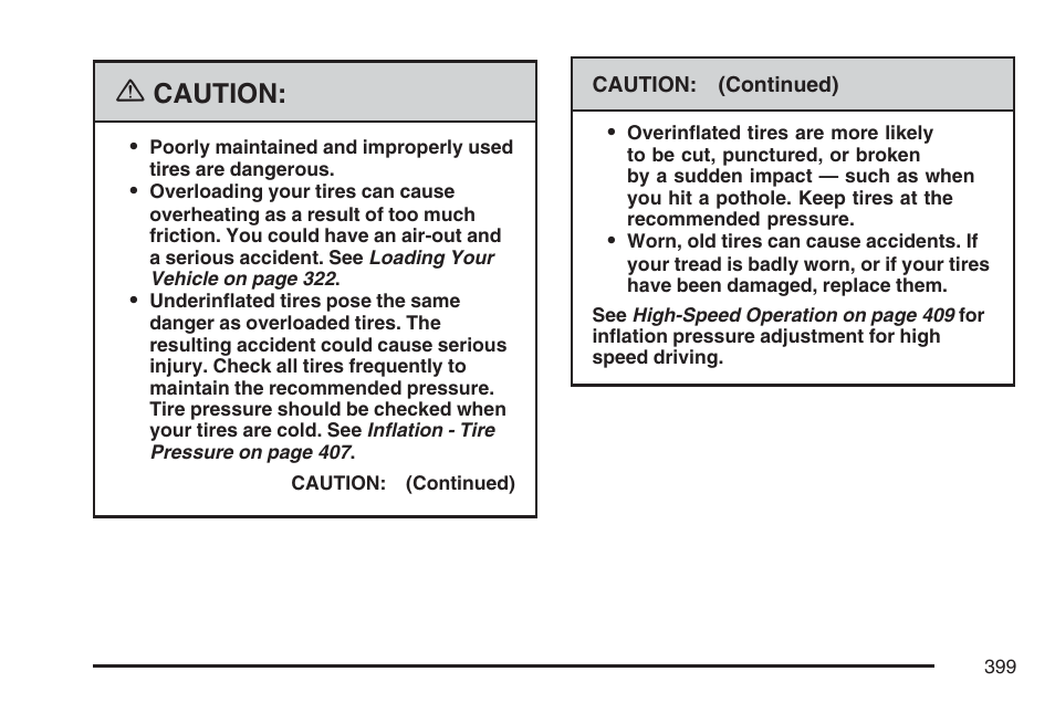 Caution | Cadillac 2007 SRX User Manual | Page 399 / 522