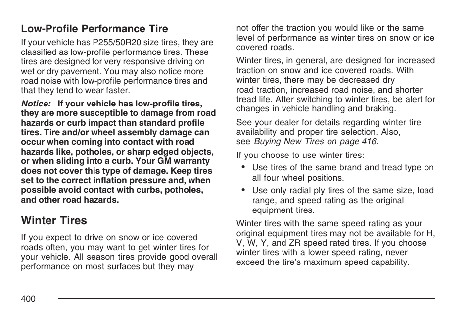 Winter tires | Cadillac 2007 SRX User Manual | Page 400 / 522