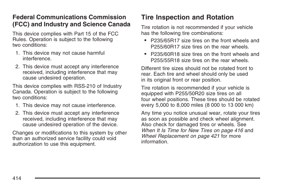 Tire inspection and rotation | Cadillac 2007 SRX User Manual | Page 414 / 522